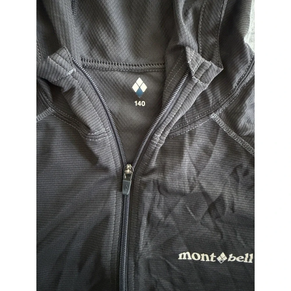 Montbell Kids 140 Hooded Jacket Black Full Zip Lightweight Youth 9-10 Years